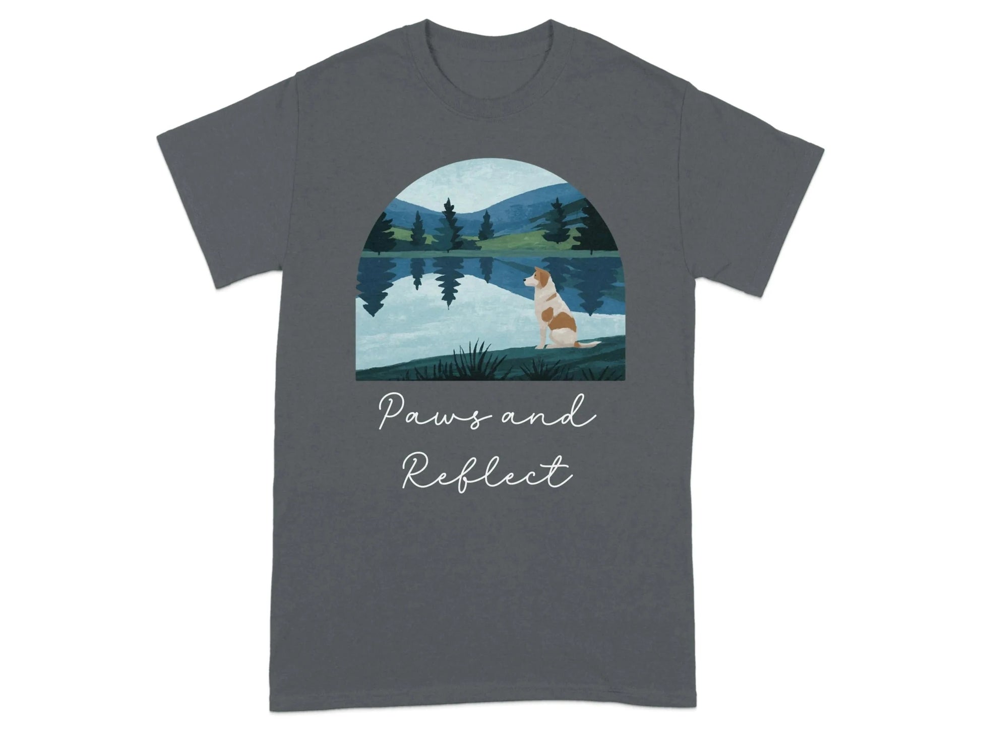 Dog At Lake Nature Outdoors Landscape Scenic Art T-Shirt T-shirt