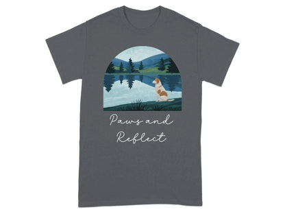 Dog At Lake Nature Outdoors Landscape Scenic Art T-Shirt T-shirt