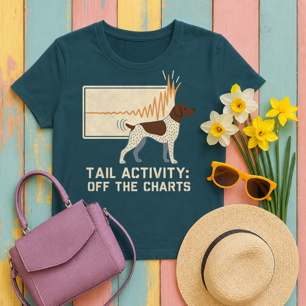 German Shorthaired Pointer Tail Activity Off the Charts T-shirt in Heather Deep Teal