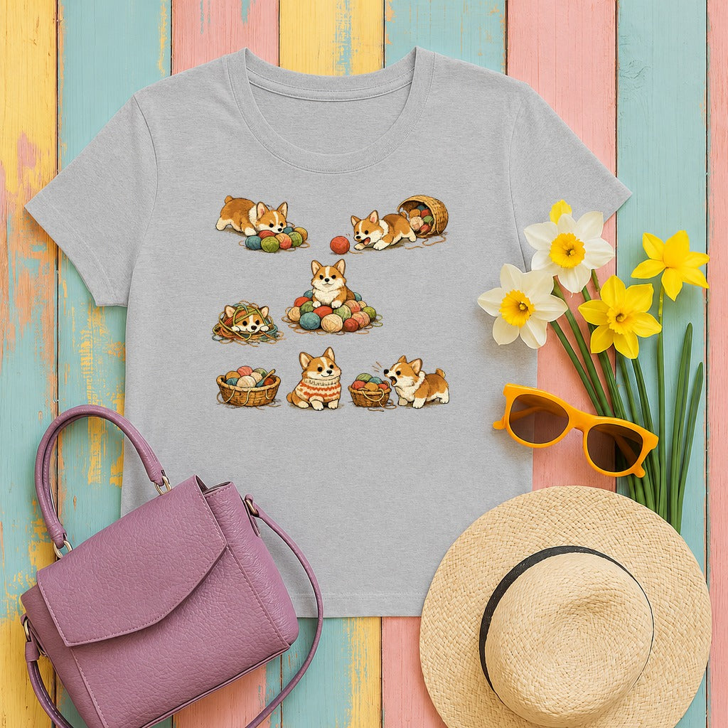 Whimsical Corgi Yarn T-Shirt in Sport Grey