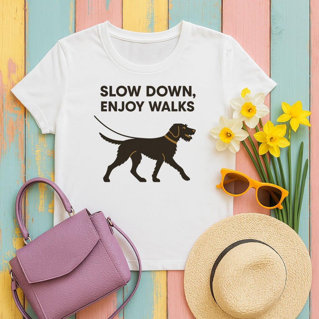 Wirehaired Vizsla Slow Down Enjoy Walks Tee in White