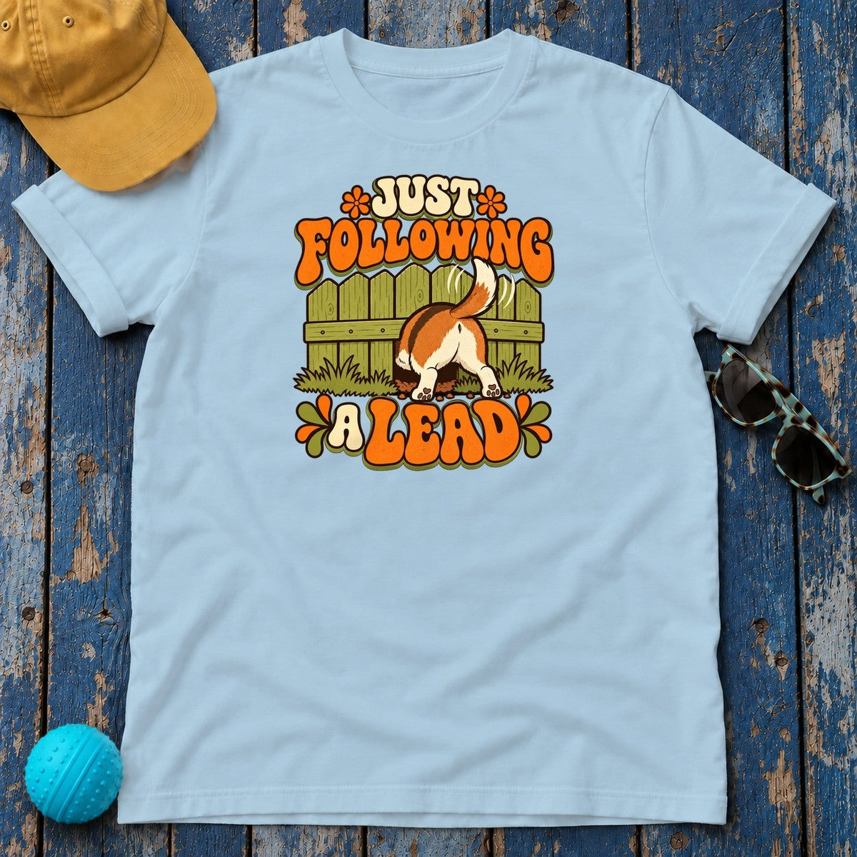 Just Following a Lead Beagle T-Shirt in Light Blue - flat lay