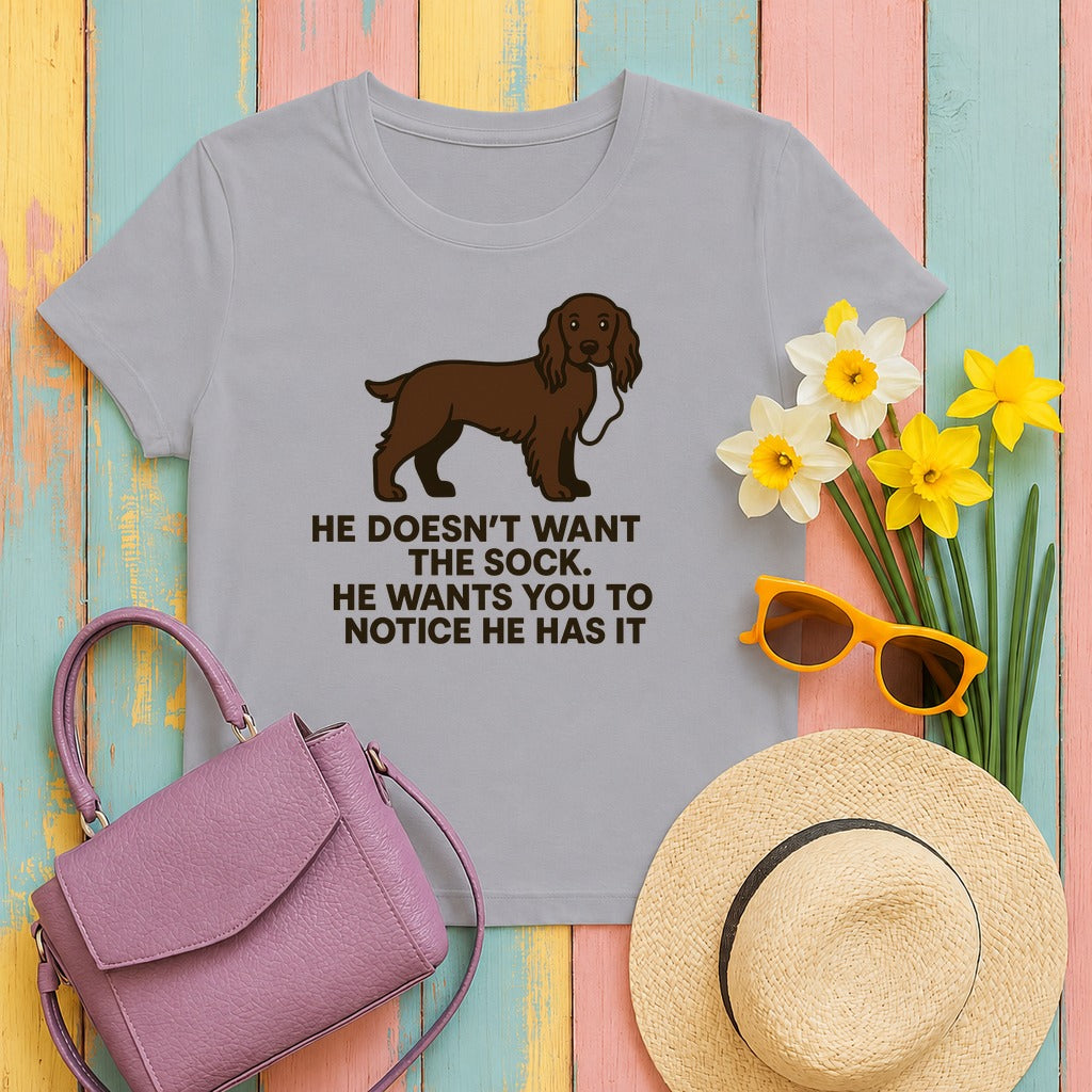 Field Spaniel He Doesn't Want The Sock Tee in Athletic Heather