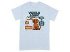 Vizsla logic flowchart with cartoon Vizsla, "Am I touching you?" and "Perfect."