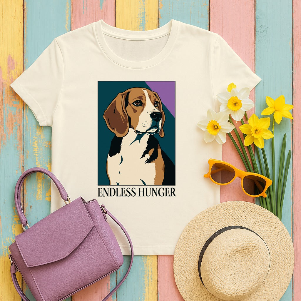 Endless Hunger Beagle Dog Graphic Trendy Animal T-Shirt in Natural