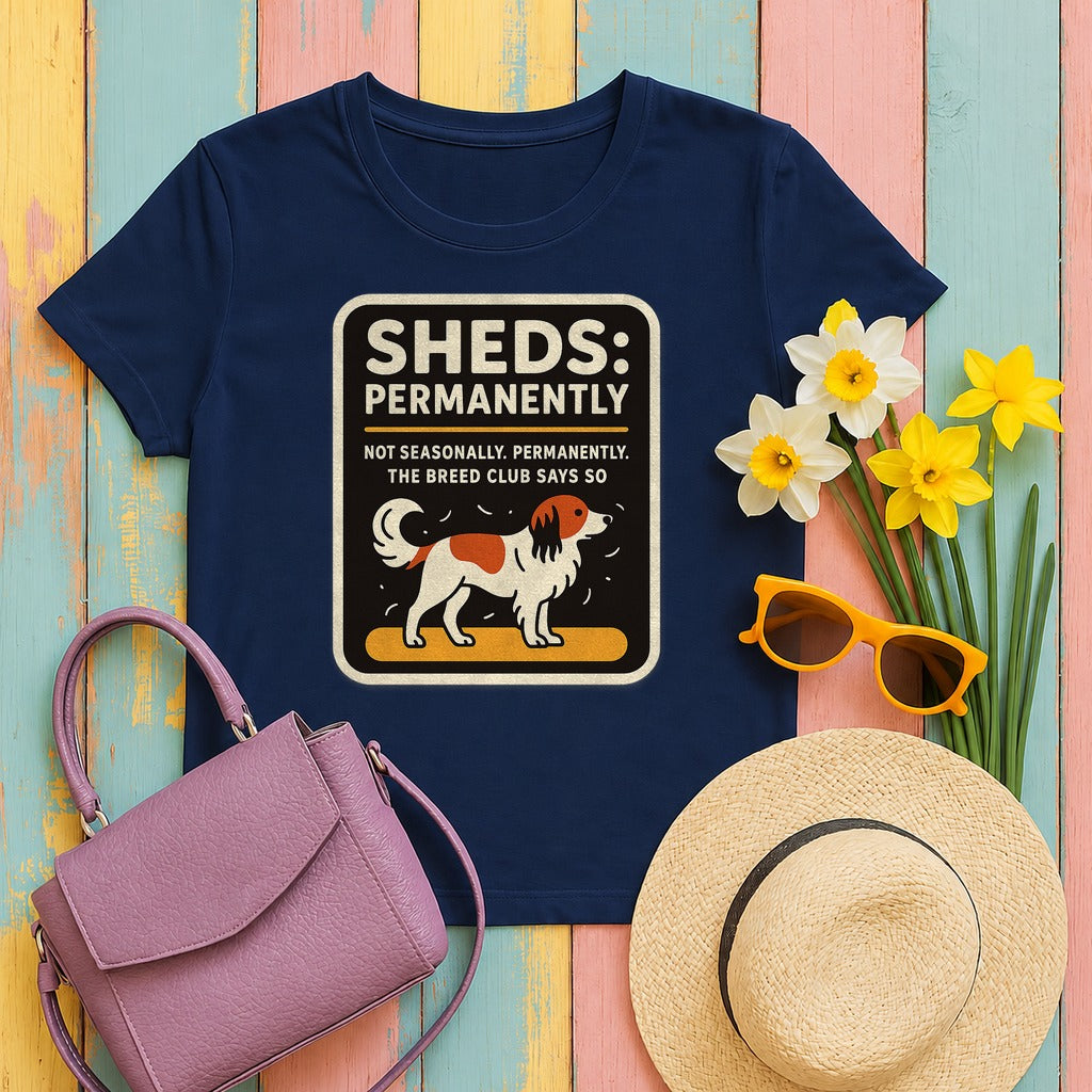 Kooikerhondje Sheds Permanently Tee in Navy