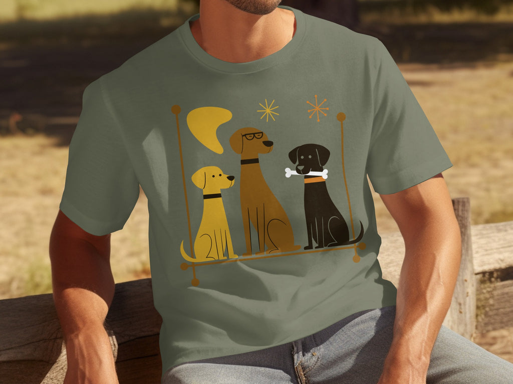 Retro Style Illustrated Dogs Design T-shirt