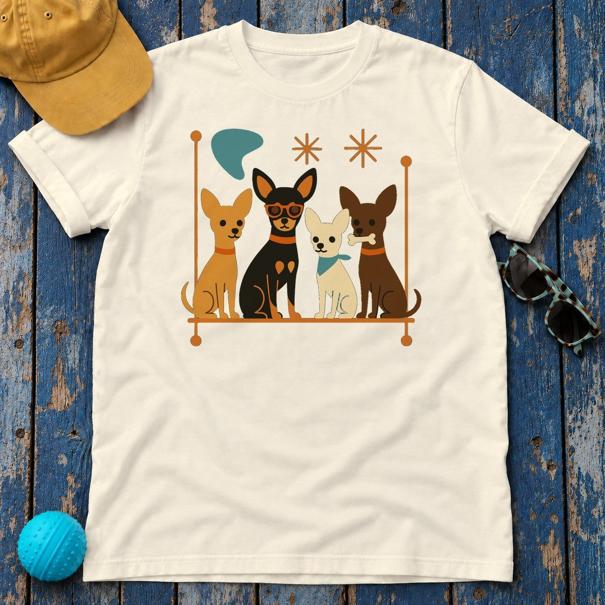 Mid-Century Chihuahua Crew T-Shirt in Natural