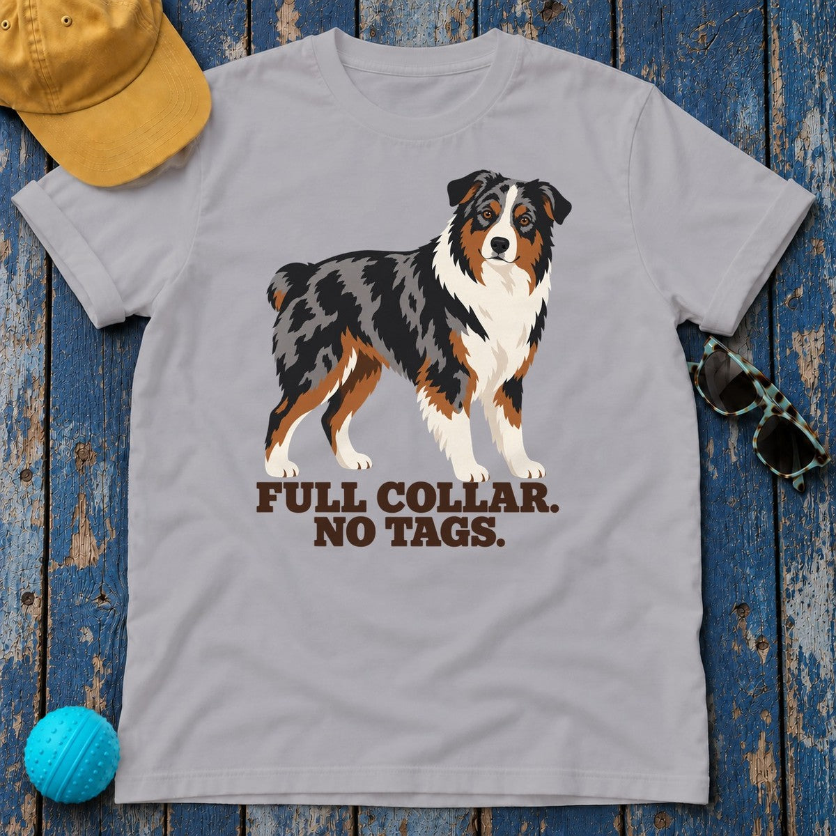 Full Collar No Tags Australian Shepherd T-Shirt in Athletic Heather