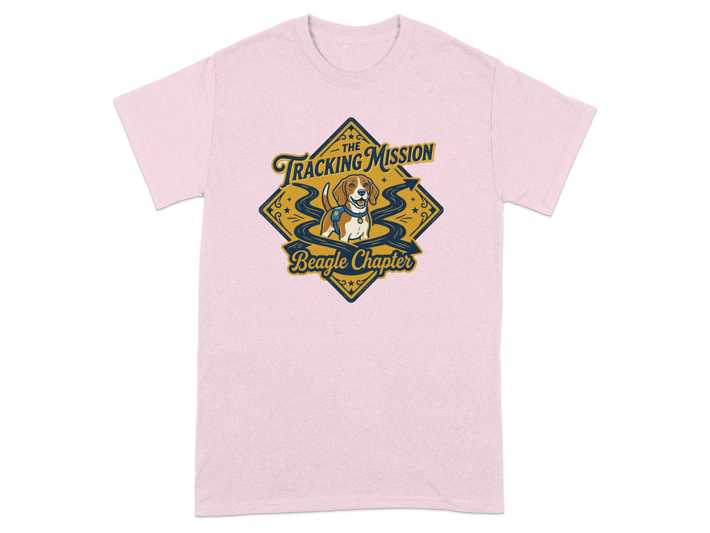 T-shirt graphic with a beagle in a diamond shape, reads "The Tracking Mission Beagle Chapter".