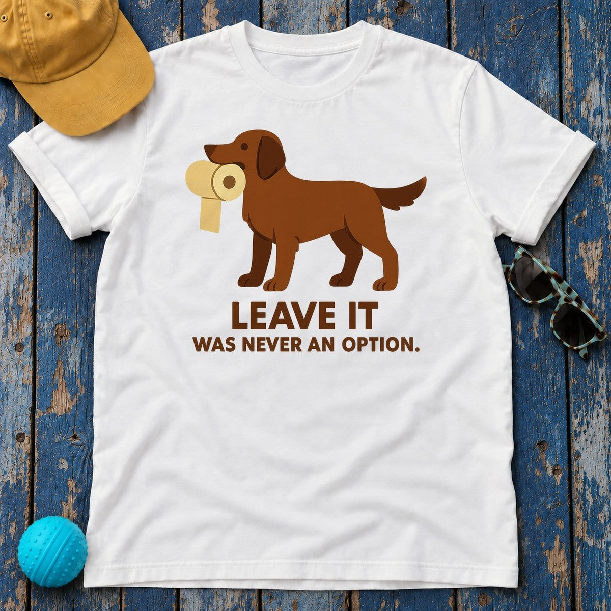 Liver Flat-Coated Retriever Leave It Tee in White
