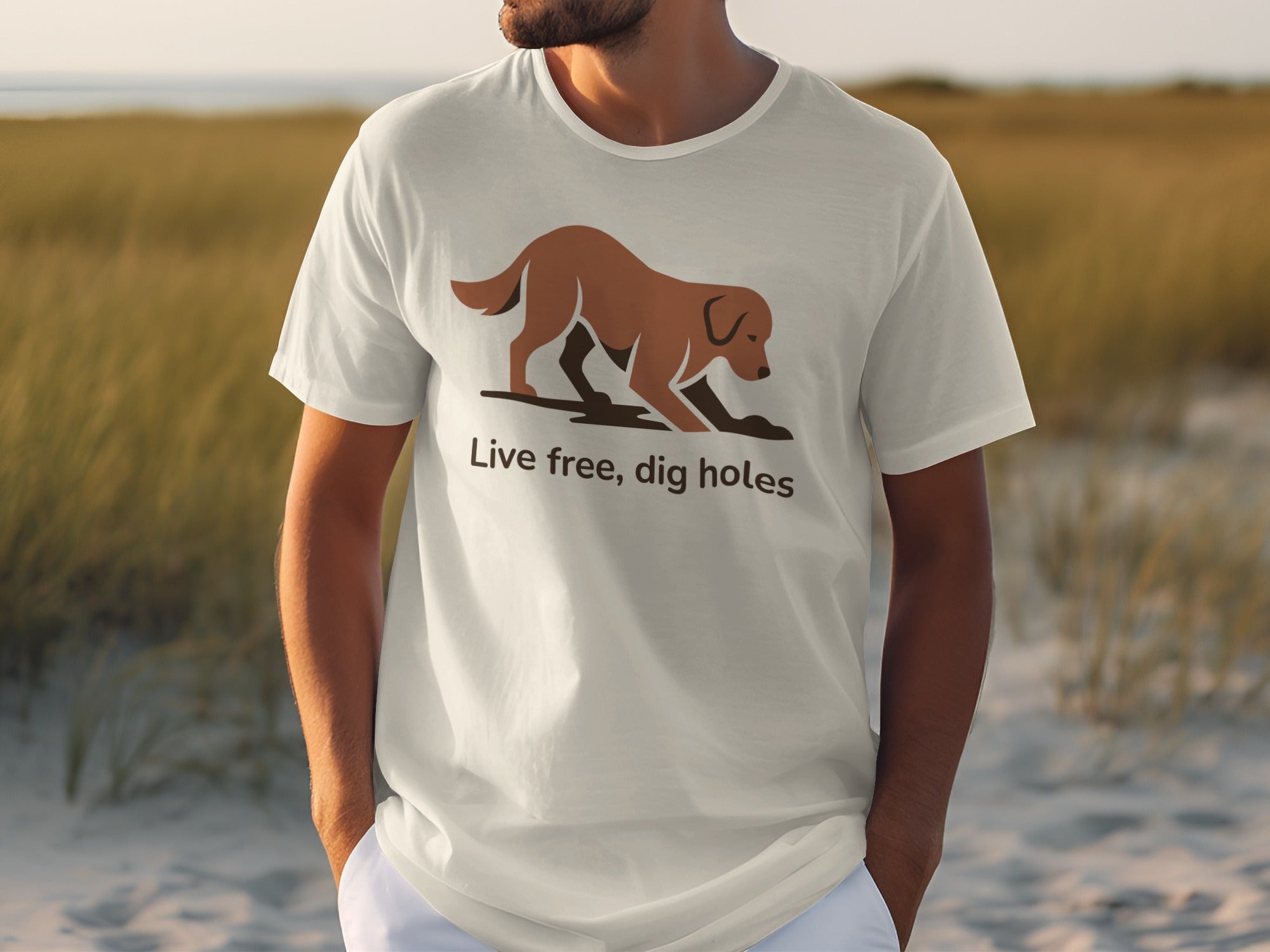 Live Free Dig Holes Graphic Dog Print T-Shirt