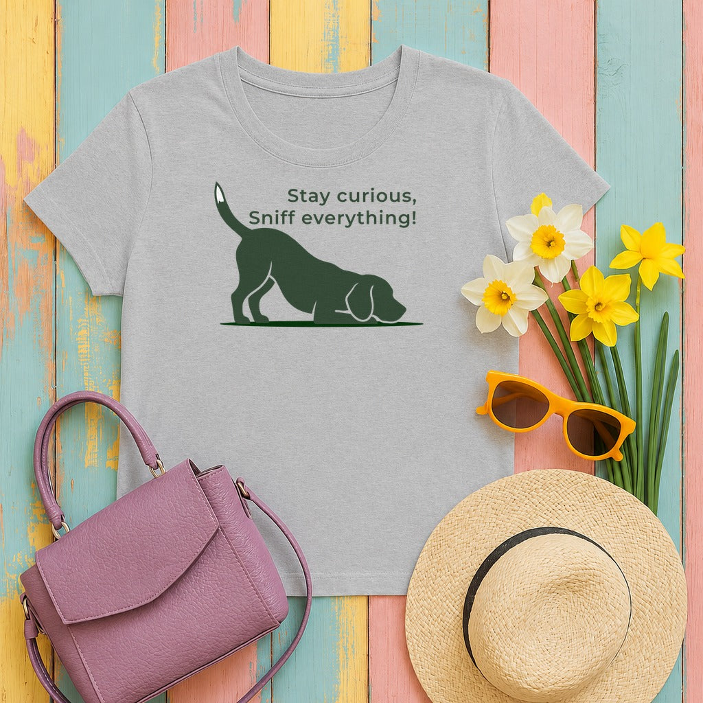 Stay Curious Sniff Everything Beagle T-Shirt in Sport Grey