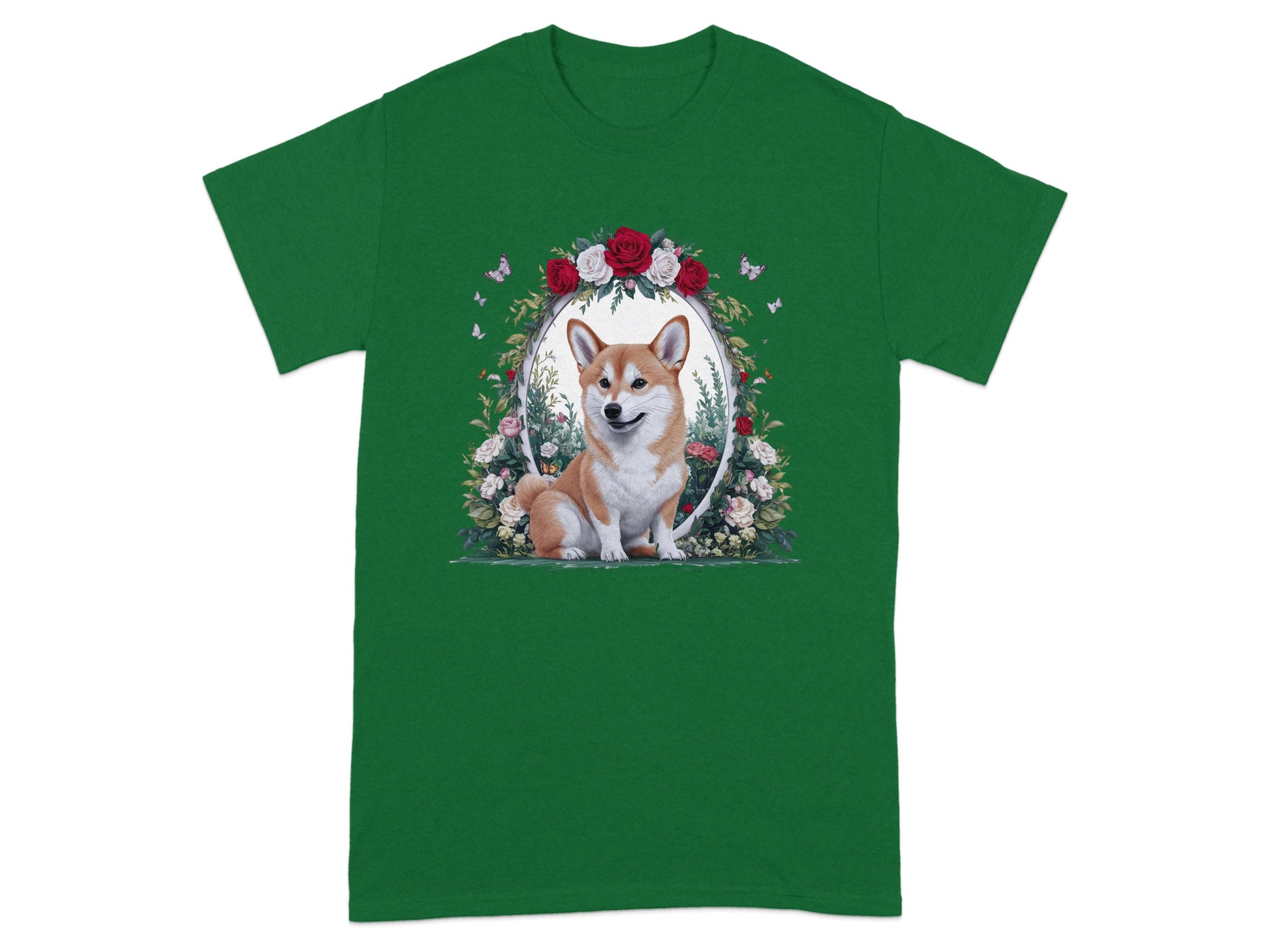Floral Corgi Artwork on Green Men's T-Shirt product type