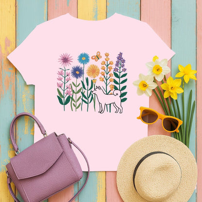 Cute Floral Dog Graphic Tee for Women T-shirt product type