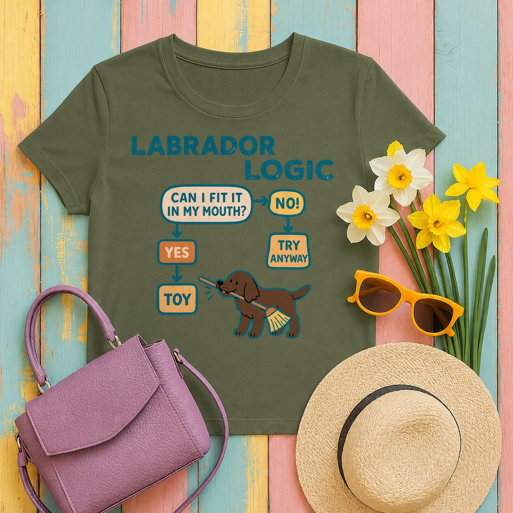 Chocolate Labrador Logic Flowchart T-Shirt in Military Green