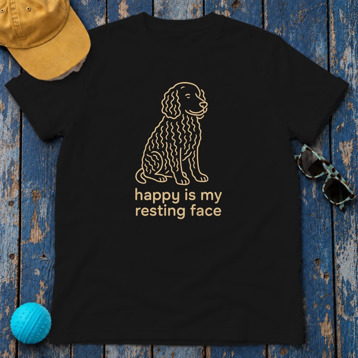 American Water Spaniel Happy Is My Resting Face Tee in Black