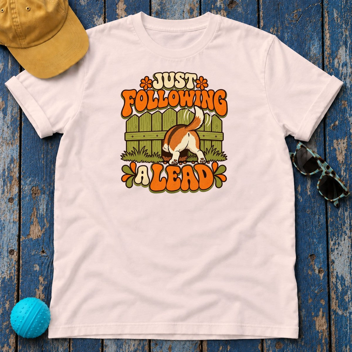 Just Following a Lead Beagle T-Shirt in Soft Pink - flat lay
