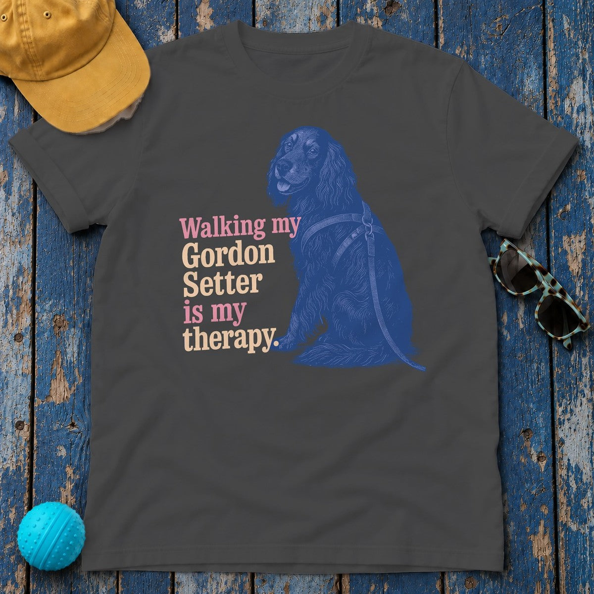Gordon Setter Therapy Vintage Art T-Shirt in Dark Heather