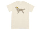 Cream t-shirt with golden retriever silhouette formed by repeated text.