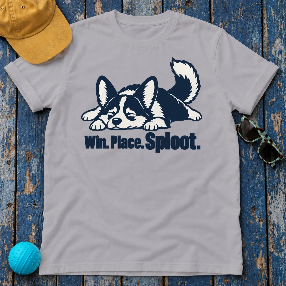 Win Place Sploot Corgi T-Shirt — Athletic Heather