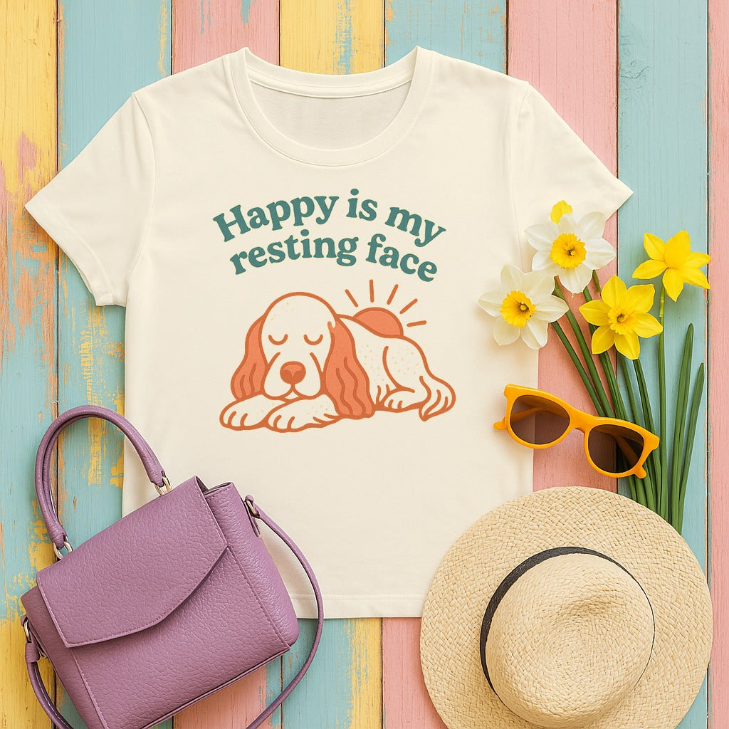 English Setter Happy Is My Resting Face Tee in Natural