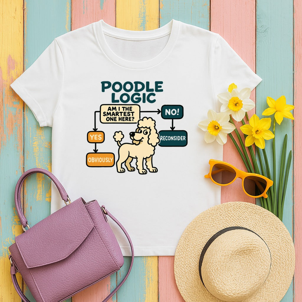 Poodle Logic: Am I the Smartest? Humor T-Shirt in White