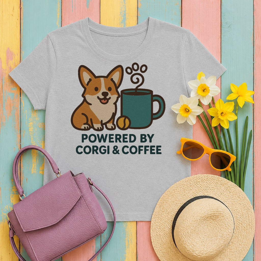 Corgi & Coffee Powered Whimsical t-shirt
