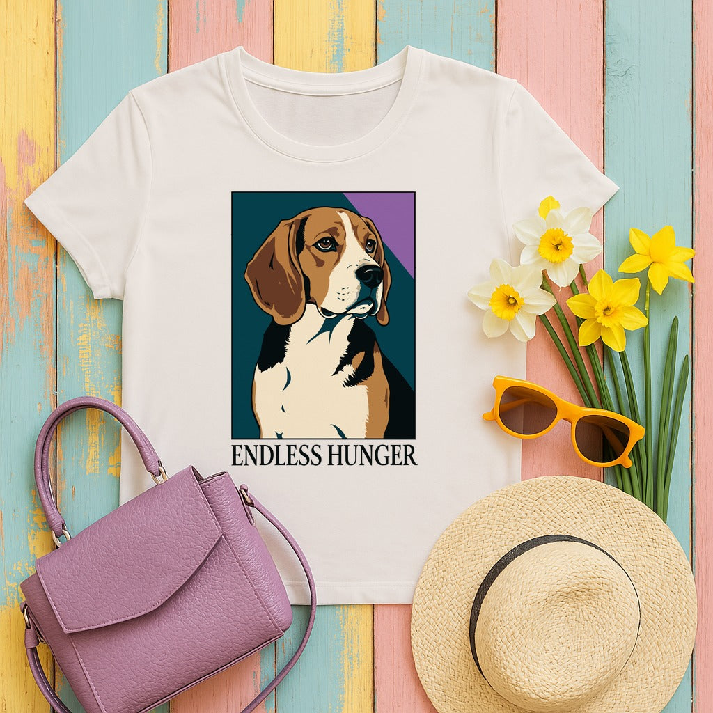 Endless Hunger Beagle Dog Graphic Trendy Animal T-Shirt in Ice Grey
