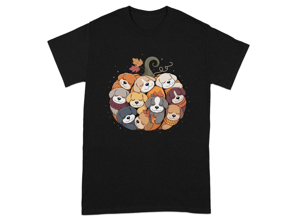 Cute Autumn Puppies in Pumpkin Graphic T-Shirt