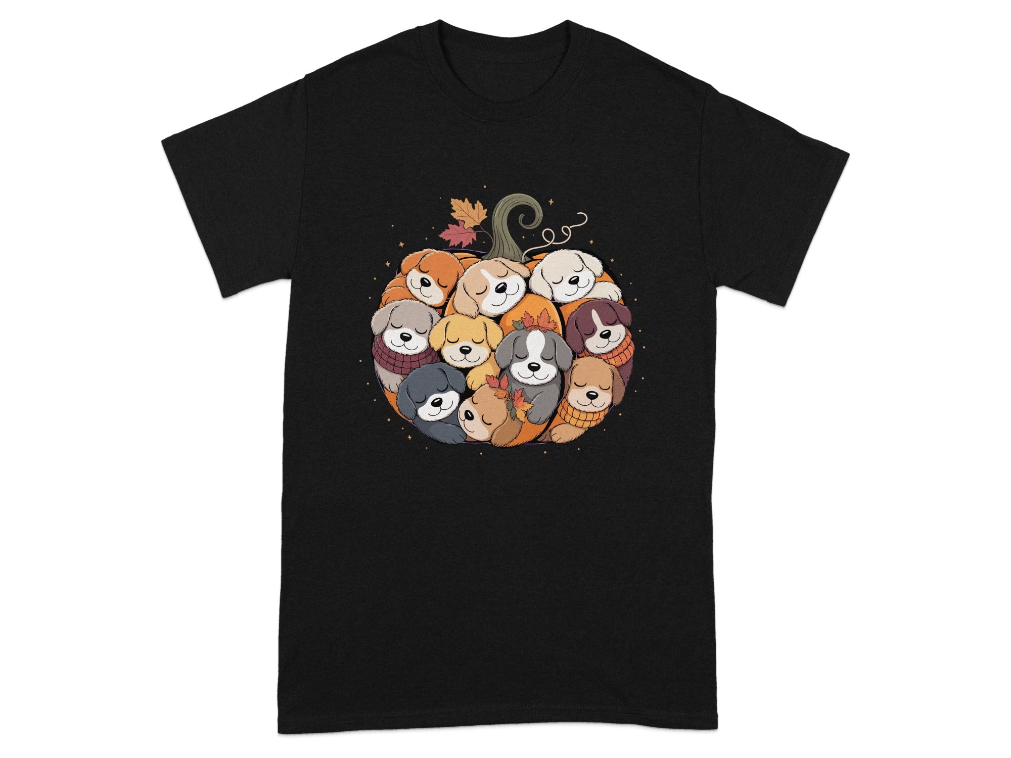 Cute Autumn Puppies in Pumpkin Graphic T-Shirt