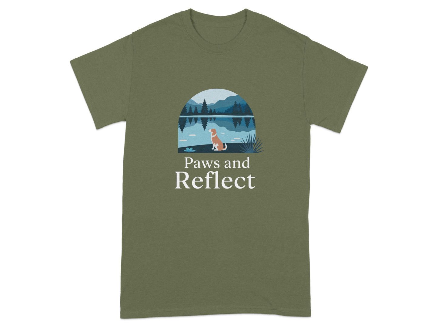 Paws and Reflect Scenic Lake and Dog Graphic T-shirt product