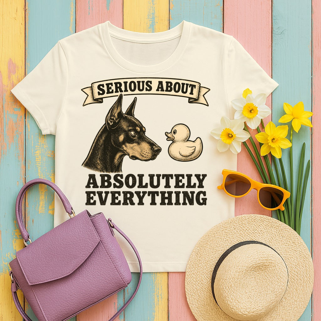 Serious About Everything Doberman T-shirt in Natural