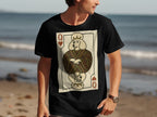 Black t-shirt with Queen of Hearts poodle card graphic on front.