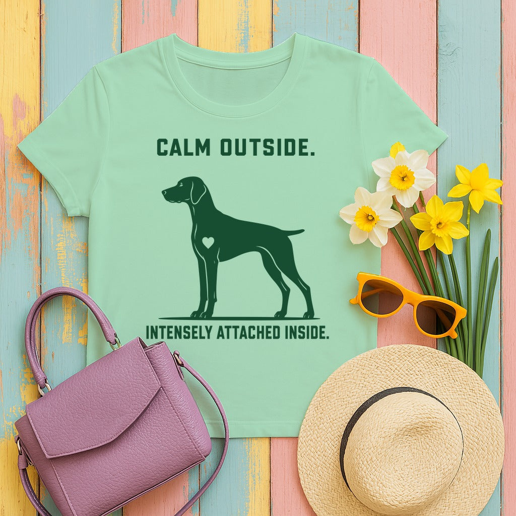 Calm Outside, Attached Inside Vizsla T-Shirt in Mint Green