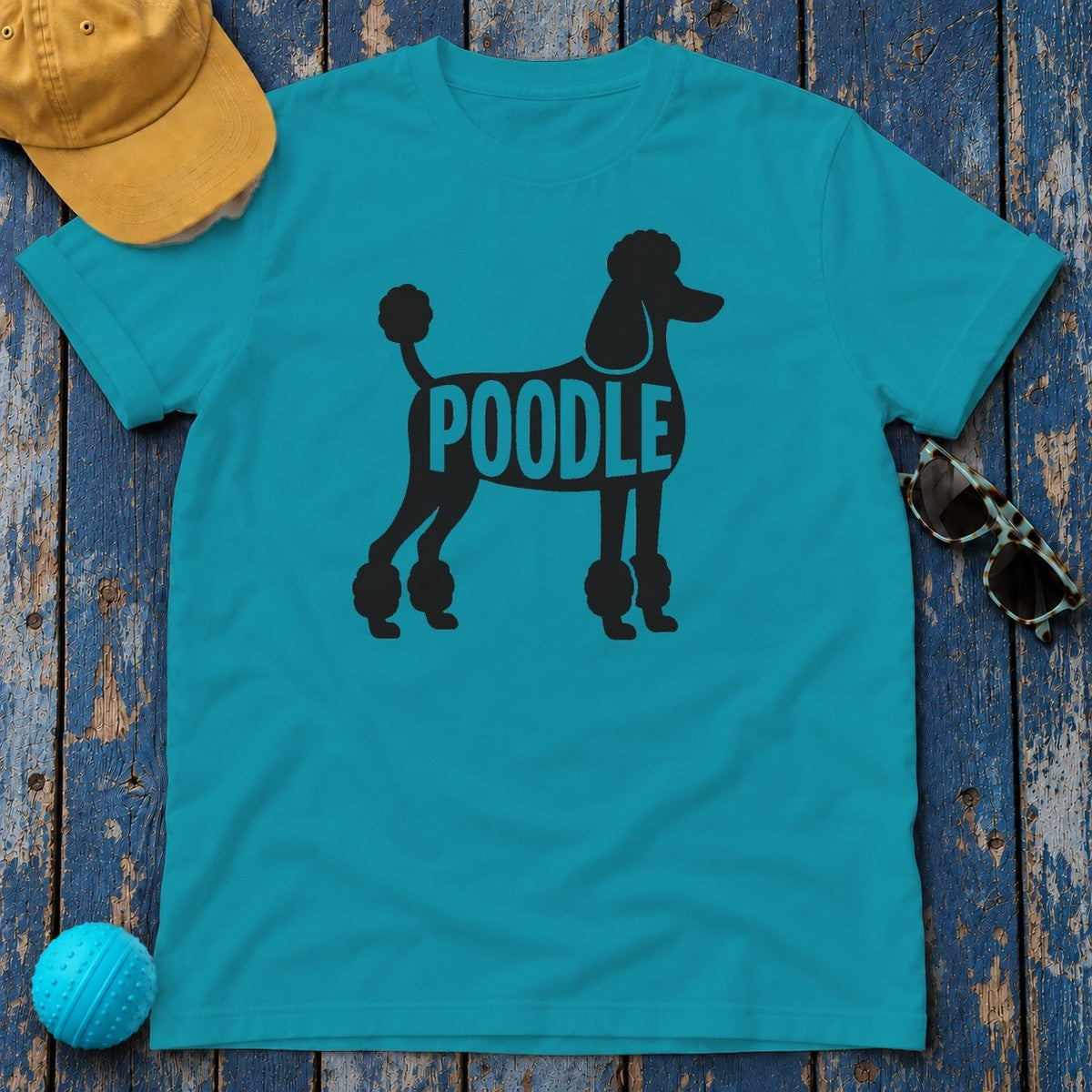 Elegant Poodle Silhouette T-Shirt in Tropical Blue
