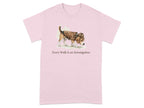 Pink t-shirt with illustration of a beagle wearing a detective hat and coat.