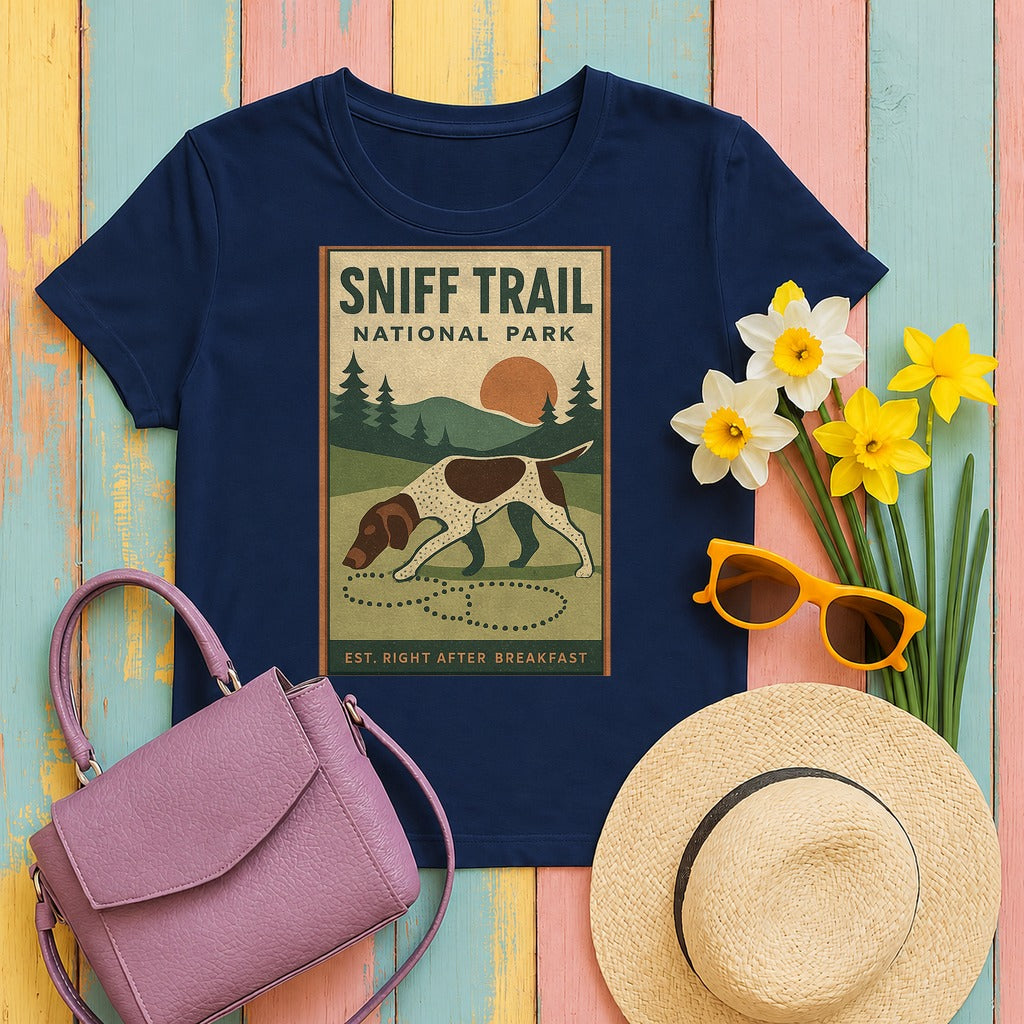 German Shorthaired Pointer Sniff Trail National Park T-shirt in Navy