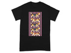 Black t-shirt with a vertical pink stripe design featuring four beagle dogs.