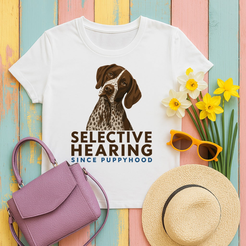 Selective Hearing German Shorthaired Pointer T-Shirt in White