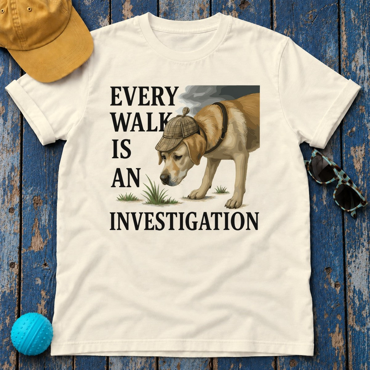 Yellow Lab Every Walk is an Investigation T-shirt in Natural
