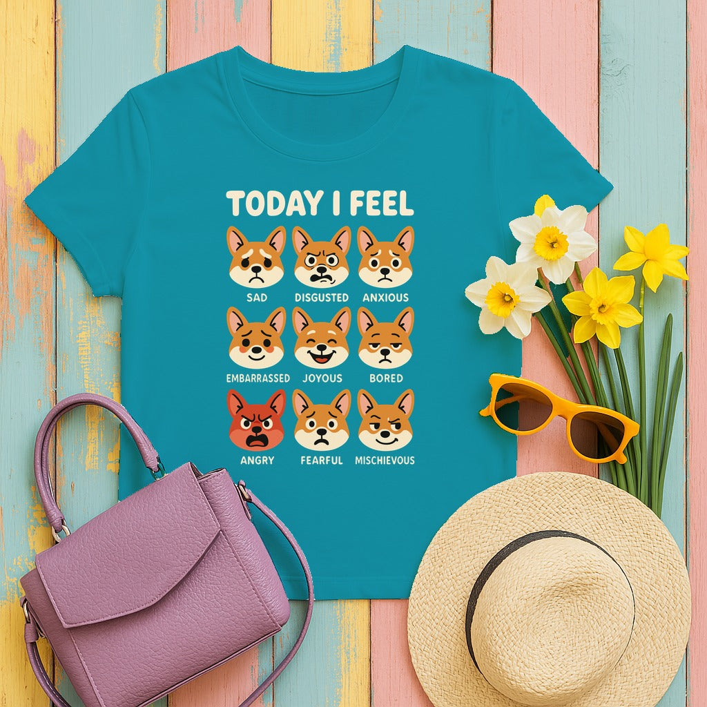 Today I Feel Corgi Moods T-Shirt in Tropical Blue