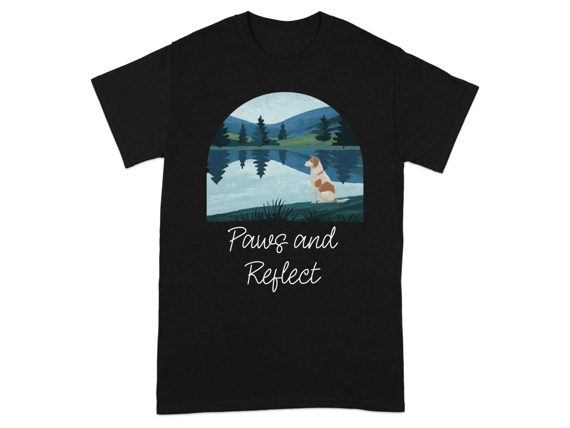 Dog Lake View Landscape Art Nature Lover Graphic T-Shirt T-shirt
