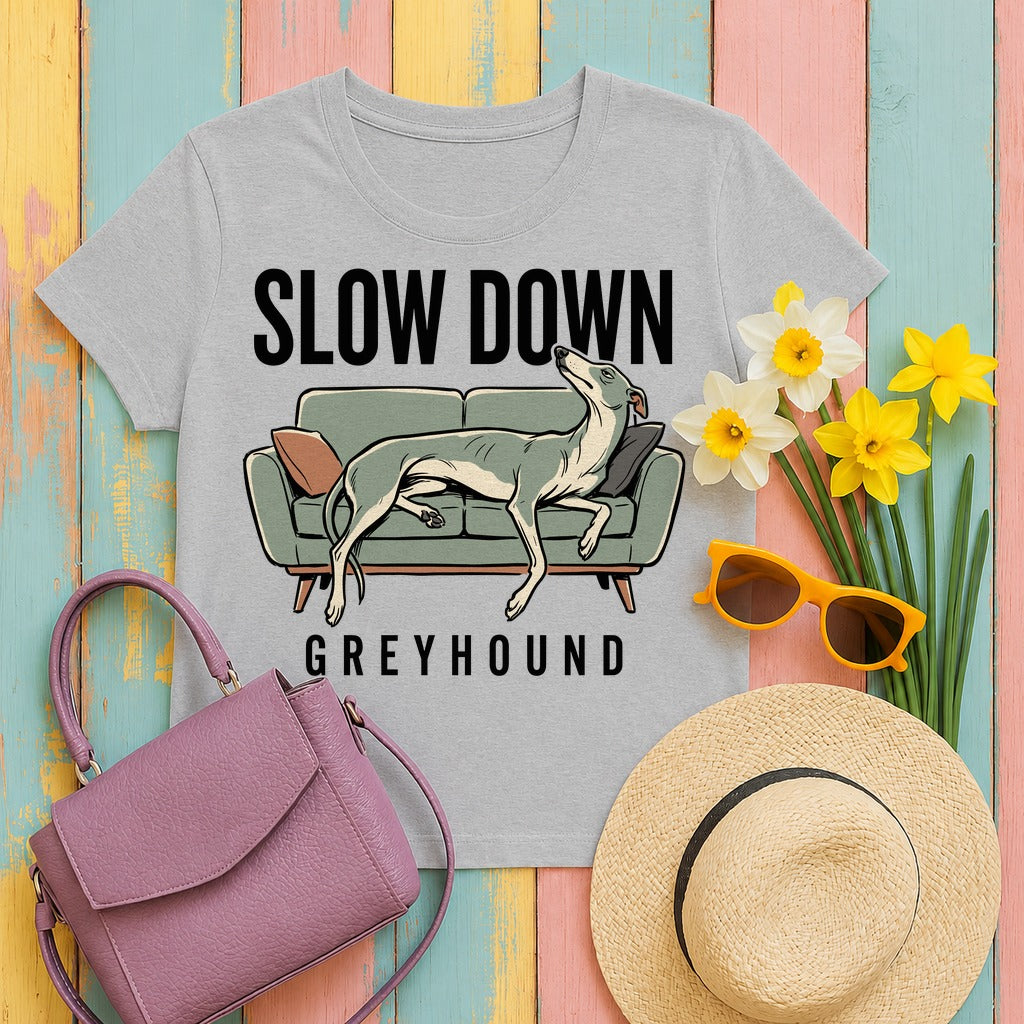 Premium Slow Down Greyhound Art T-Shirt in Sport Grey