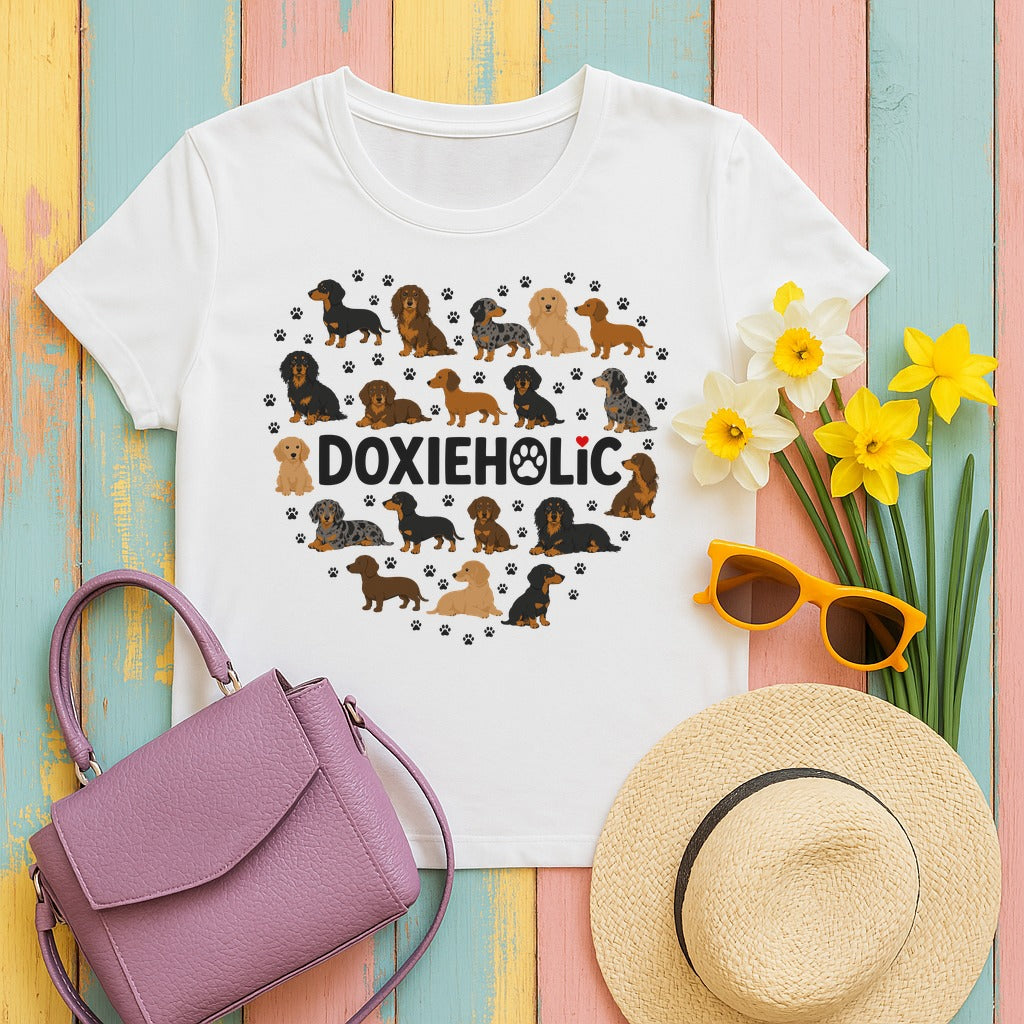 Doxieholic Heart Dachshund T-Shirt in White