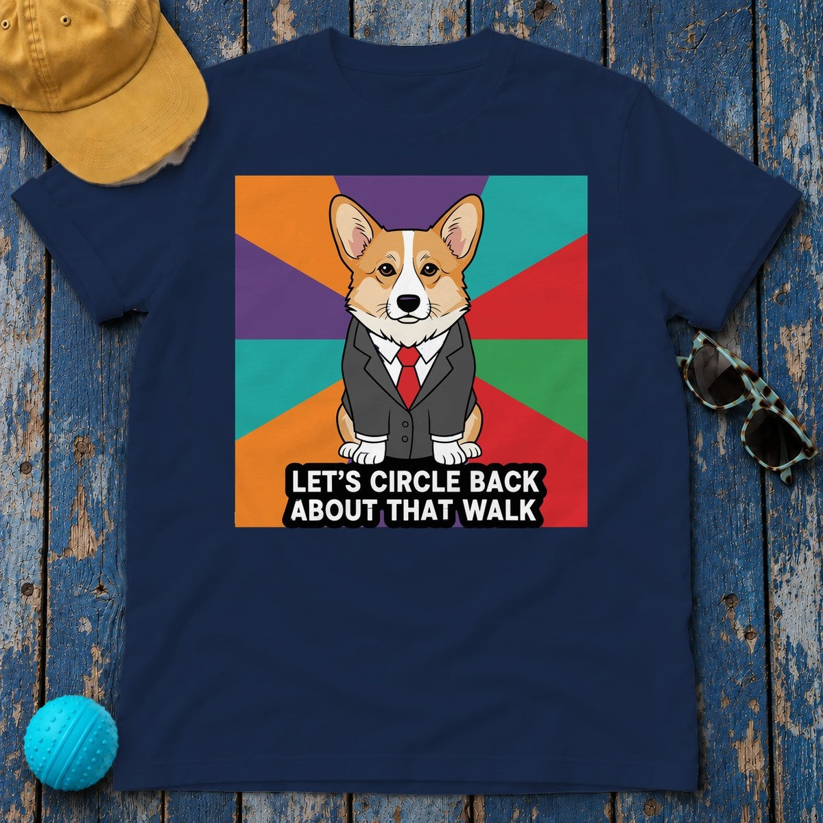 Let's Circle Back Corgi Walk TShirt in Navy