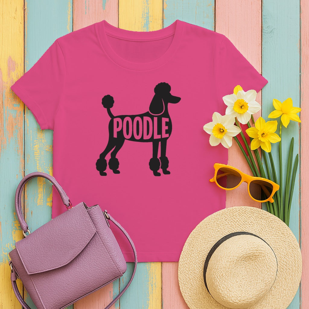 Elegant Poodle Silhouette T-Shirt in Heliconia