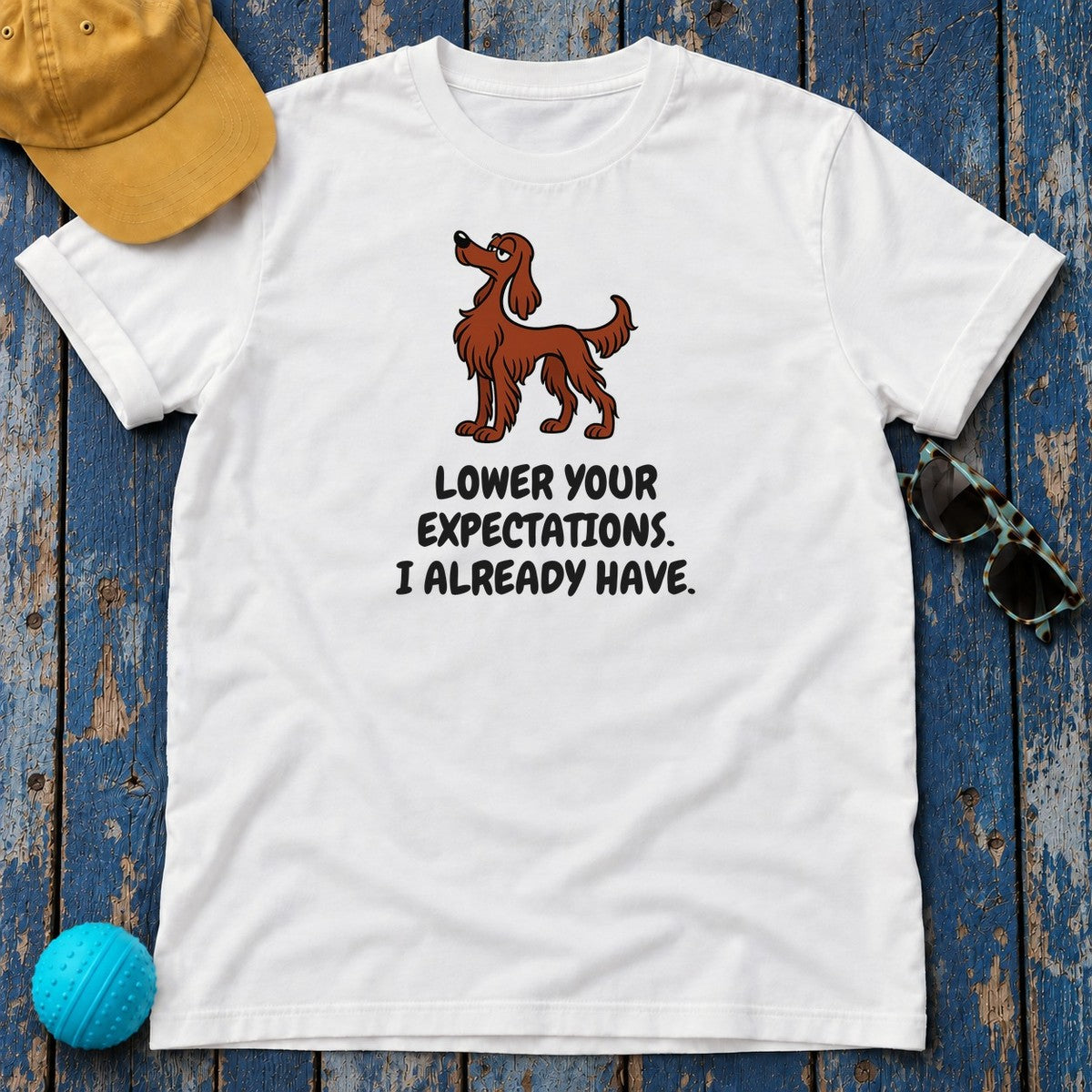 Irish Setter Lower Your Expectations Tee in White