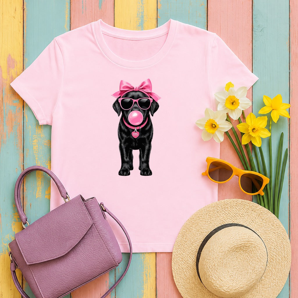 Pink Bubblegum Black Lab T-Shirt in Light Pink