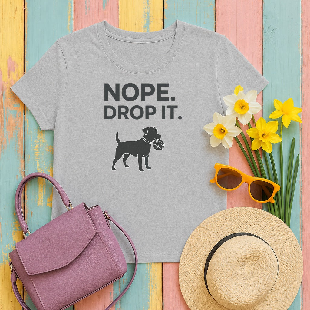 NOPE. DROP IT. Dog Obedience T-Shirt in Sport Grey